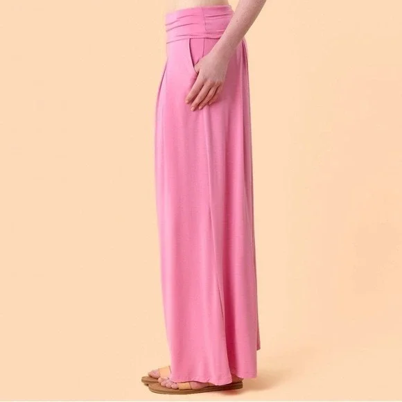 New Blogilates Women's Homebody Foldover Wide Leg Pants Pink Large (8-10) - Picture 6 of 8